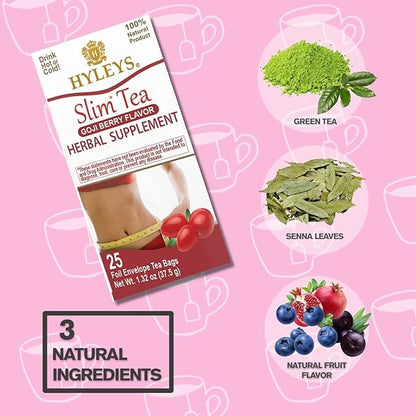 Hyleys Slim Tea Weight Loss Herbal Supplement with Goji Berry - Cleanse and Detox - 50 Tea Bags (6 Pack)