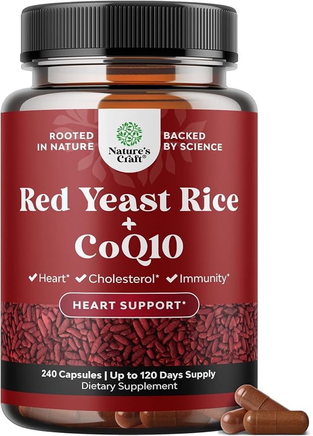 Red Yeast Rice with CoQ10 Supplement - Advanced Healthy Heart & Healthy Cholesterol Levels Formula for Men & Women - Red Yeast Rice Capsules with 1200mg per Serving and CoQ10-240 Count