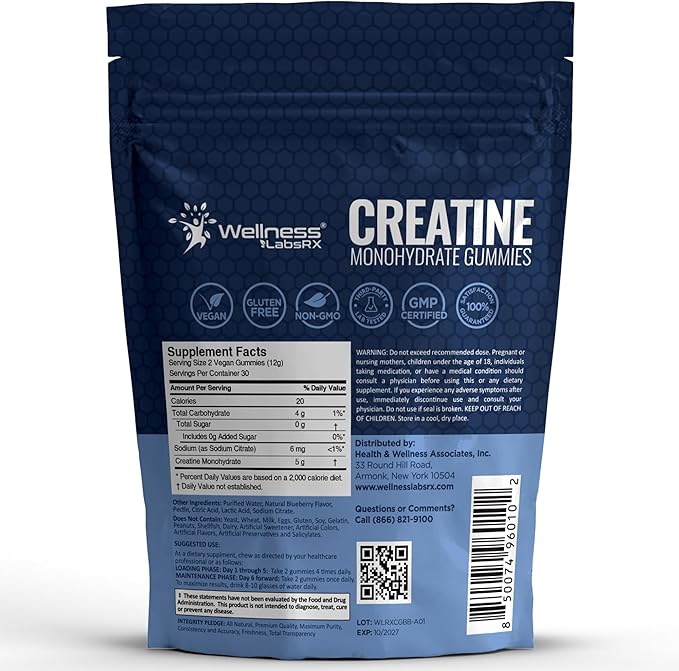 Creatine Gummies 5000mg, 30 Servings Creatine Monohydrate Gummies - Third-Party Tested Creatine for Women, Blueberry Flavor Creatine for Men, Muscle Growth, Strength, and Recovery - Pack of 1