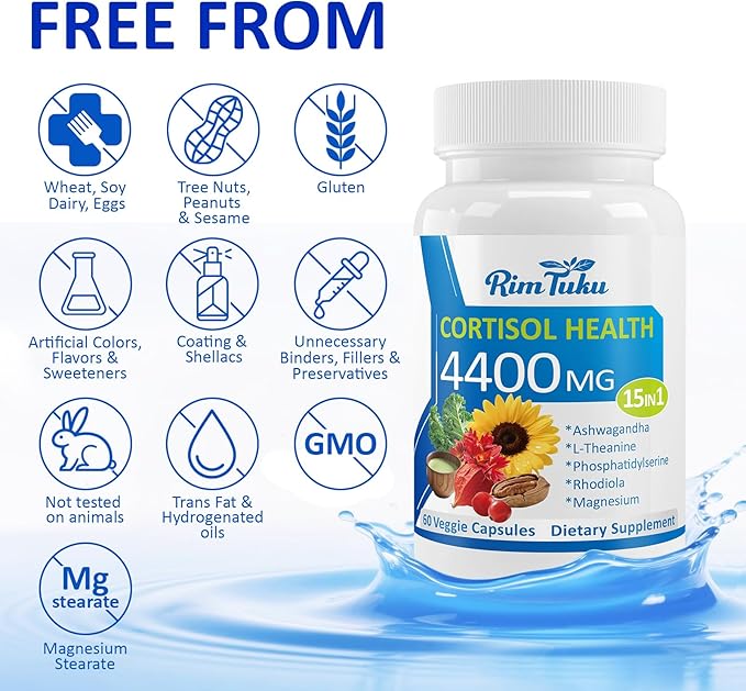 Cortisol Supplements for Women & Men -15-in-1 Cortisol Detox for Women, Cortisol Manager & Reducer with Ashwagandha, Rhodiola Rosea Supports Stress Relief, Adrenal Balance, 60 Capsules