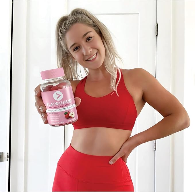 Flat Tummy Apple Cider Vinegar Gummies, 60 Count – ACV Gummies, Detox, Support Gut Health – Vegan-Friendly, Non-GMO - Beet and Pomegranate Superfood Powders, Vitamins B6, B9 & B12 (Pack of 5)