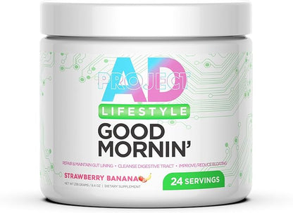 Project AD Life Good Morning Detox and Performance Drink, Naturally Flavored and Formulated with L-GLutamine, Apple Cider Vinegar, and Aloe Vera (Strawberry Banana)