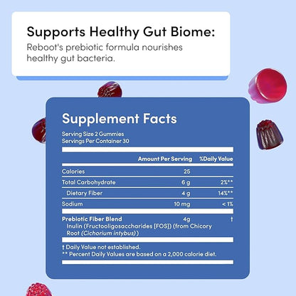 TUSHY Reboot Vegan Fiber Gummies - Once Daily Gut Reset for Bloating, Regularity & Digestive Health. 4 Grams of Prebiotic Fiber in a Delicious Mixed Berry Flavor, 60 Count (30-Day Supply)