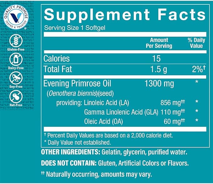 The Vitamin Shoppe Evening Primrose Oil 500mg - GLA Omega-6 | Women's Hormonal Balance | 120 Softgels | Cold-Pressed