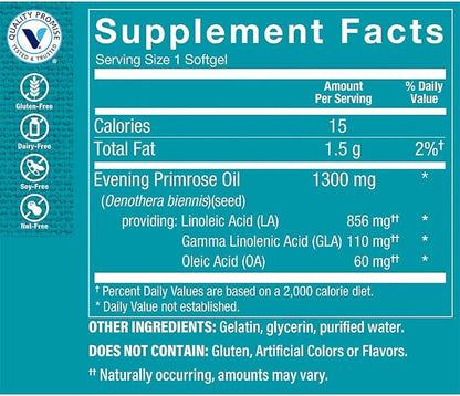 The Vitamin Shoppe Evening Primrose Oil 500mg - GLA Omega-6 | Women's Hormonal Balance | 120 Softgels | Cold-Pressed