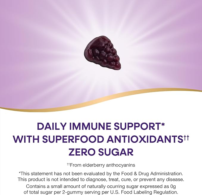 Nature's Way Sambucus Zero Sugar Elderberry Immune Gummies for Kids, Immune Support*, with Vitamin C, Zinc, Black Elderberry Extract, 70 Count (Packaging May Vary)