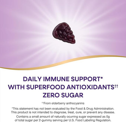 Nature's Way Sambucus Zero Sugar Elderberry Immune Gummies for Kids, Immune Support*, with Vitamin C, Zinc, Black Elderberry Extract, 70 Count (Packaging May Vary)