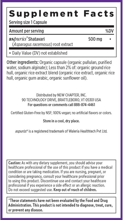 New Chapter Shatavari Supplement for Peri-Menopause & Post-Menopause Support – 4X Concentrated Herb Shatavari Relieves Hot Flashes & Night Sweats, Balances Women’s Hormones - Herbal Sleep Aid*, 30 ct