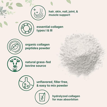 Micro Ingredients Collagen Peptides Powder Organic, 12oz | Type I & III + Natural Protein | Grass-Fed Bovine Source | Unflavored | Supports Skin, Joint & Bone Health | Paleo, Non-GMO