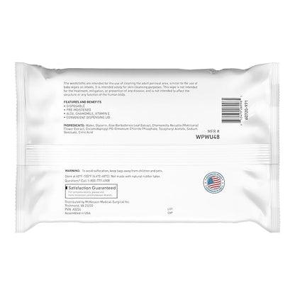 McKesson Washcloth Wipes, Unscented - Disposable Wet Wipes for Adults - Fragrance-Free, Paraben-Free - No-Rinse Formula, 48 Count, 12 Packs, 576 Total
