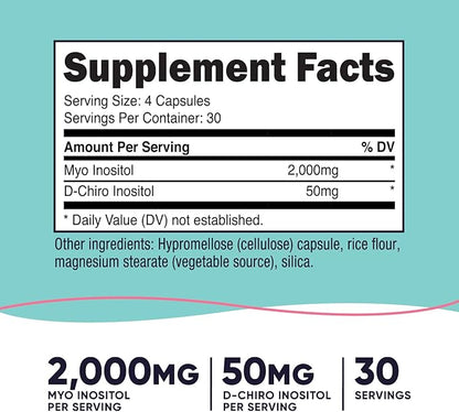 Nutricost Myo Inositol & D-Chiro Inositol for Women 2000mg, 120 Capsules, 2000mg Myo & 50mg D-Chiro Per Serving, 30 Servings, Vegetarian Friendly, Non-GMO & Gluten Free