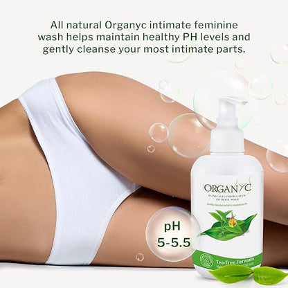 Organyc Feminine Intimate Wash for Sensitive Skin, 250 ml, pH-Balanced Cleanser with Organic Tea Tree & Botanical Extracts
