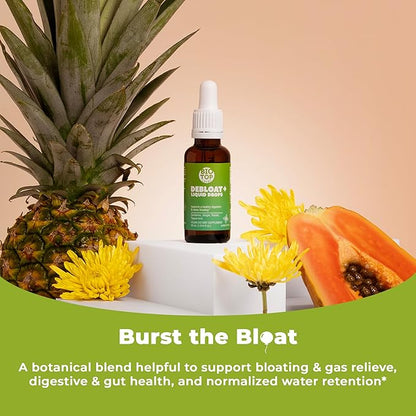 Debloat Organic Liquid Drops for Natural Gas & Bloating Relief, Supports Digestive & Gut Health with Probiotic, Dandelion, Ginger, Fennel, Peppermint 1.0 Fl Oz.