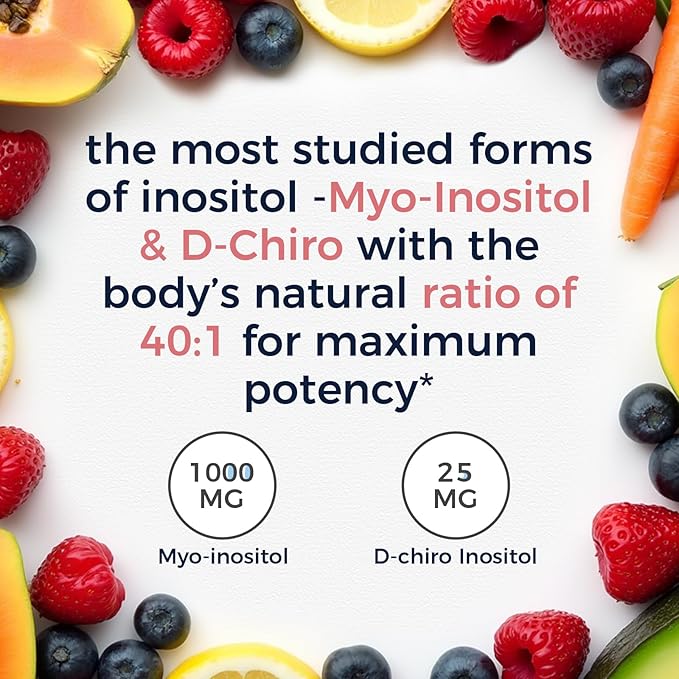 Vitalitown Inositol Supplement for Women, Myo-Inositol & D-Chiro Inositol, Ideal 40:1 Ratio, Hormone Balance & Healthy Ovarian Support for Women, Vitamin B8, Vegan, 60 Capsules, No Gluten