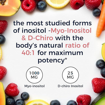 Vitalitown Inositol Supplement for Women, Myo-Inositol & D-Chiro Inositol, Ideal 40:1 Ratio, Hormone Balance & Healthy Ovarian Support for Women, Vitamin B8, Vegan, 60 Capsules, No Gluten