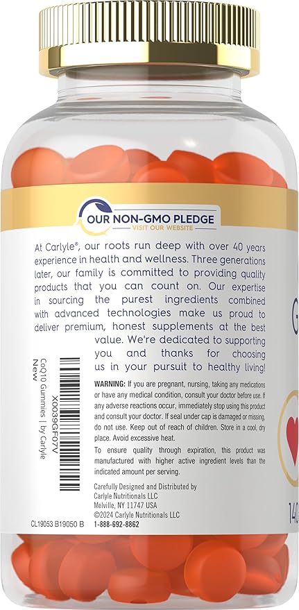 Carlyle CoQ10 200 mg Gummies | 140 Count | Mango Pineapple Flavor | Vegan, Non-GMO, Gluten Free Supplement