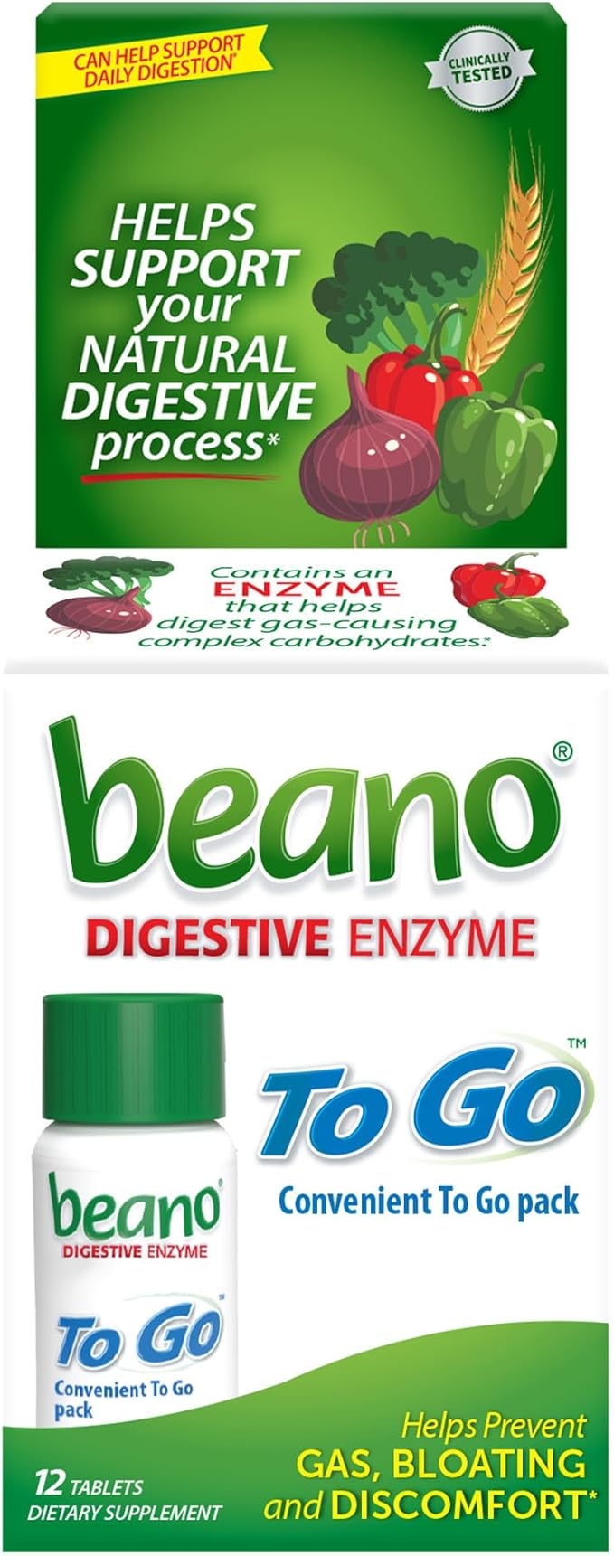 Beano To-Go Digestive Enzyme Tablets, Food Enzyme Dietary Supplement for Gas Prevention and Bloating Relief When Eating Hard-To-Digest Foods, 12 Tablets