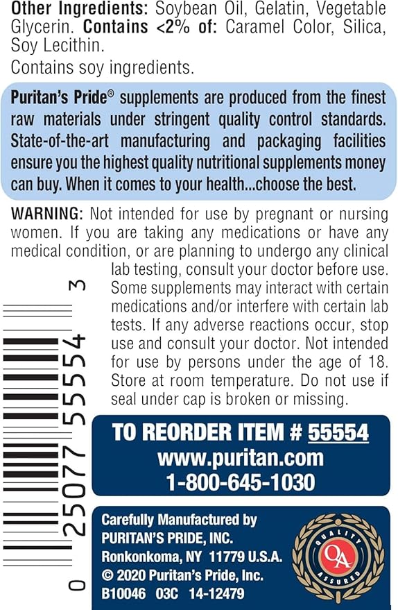Puritan's Pride Hair Skin Nails One Per Day Formula60 Softgels, 60 Count (55554)