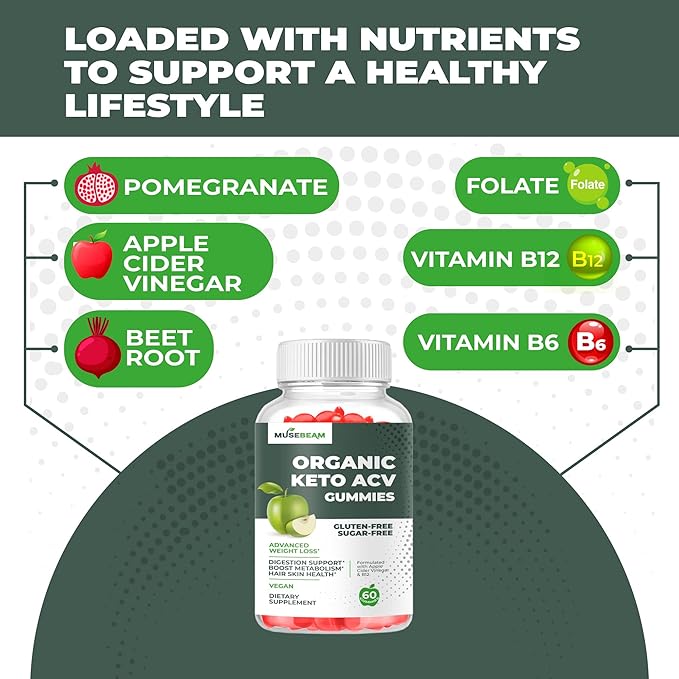Organic Keto ACV Gummies Advanced Weight Loss - Gluten & Sugar Free Belly Fat Burner Apple Cider Vinegar Diet Supplement for Women Men (1000MG)
