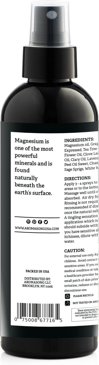Aromasong Magnesium Oil Spray Lavender - Extra Strength (23mg in Each Spritz) 8 Oz - Natural and Pure Magnesium Oil for Feet - Made in The USA - for Leg Discomfort and Promotes a Calm Sleep