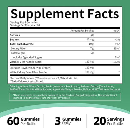 M inch Fiber Gummies for Adults Women Men Sugar Free - Fiber Supplement Support Digestive, Gut & No Bloating* - 7g High Fiber per Serving, Daily & Soluble, 2 Pack, Apple Flavor, Vegan, Non GMO