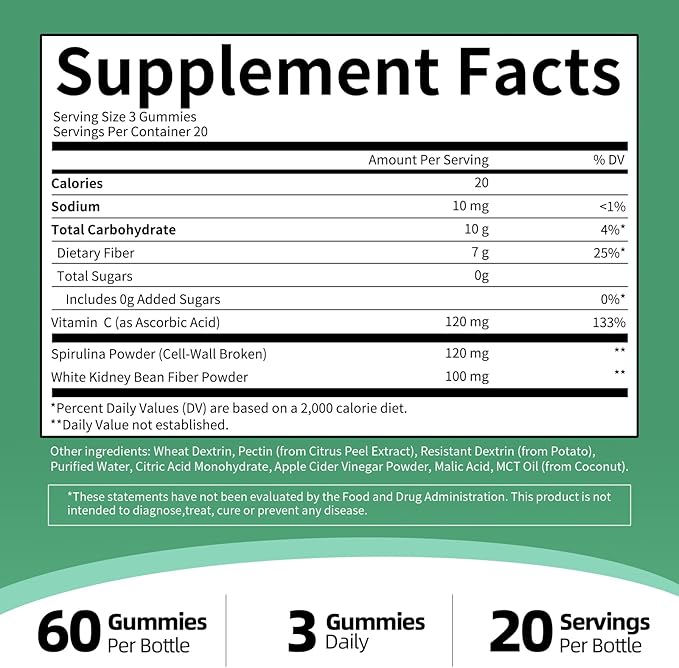 M inch Fiber Gummies for Adults Women Men Sugar Free - Fiber Supplement Support Digestive, Gut & No Bloating* - 7g High Fiber per Serving, Daily & Soluble, 3 Pack, Apple Flavor, Vegan, Non GMO