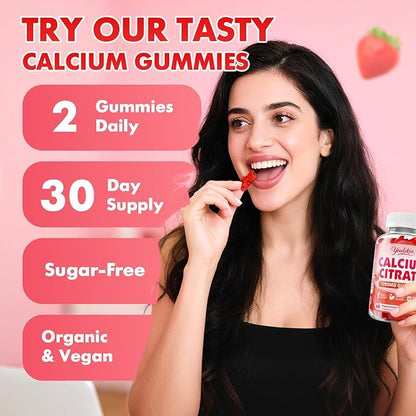 2 Pack Calcium Citrate Gummies 1200 mg, Calcium Supplement for Women & Men, Ultimate Absorption Calcium Gummies for Bone, Muscle & Immune Support, Strawberry Flavor, 120 Count