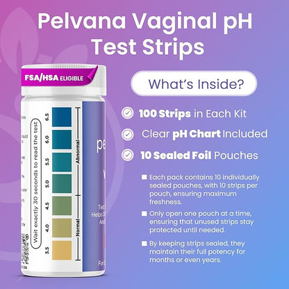 Pelvana Vaginal pH Test Strips for Women – 100 Strips, at-Home BV and Yeast Infection Test Kit, Vaginal pH Tester to Differentiate Between Conditions