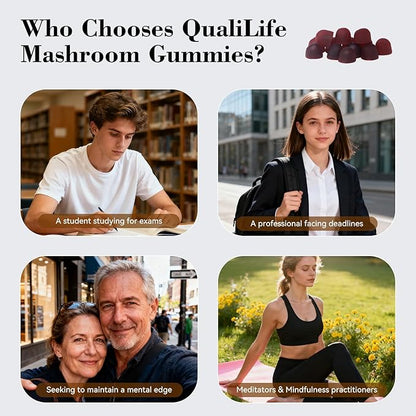 Mushroom Gummies with Lion’s Mane, Alpha-GPC & Rhodiola - 12 in 1 Mushroom Complex Supplement with Reishi, Cordyceps, Chaga & Turkey Tail – Brain Focus & Memory Support, 30 Servings