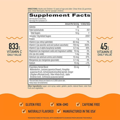 Airborne 750mg Vitamin C Immune Support Supplement Gummies for Adults, Assorted Fruit Flavor, Gluten Free Crafted Blend with Powerful Antioxidants Vitamins A C & E, 42 Gummies (2 Pack)