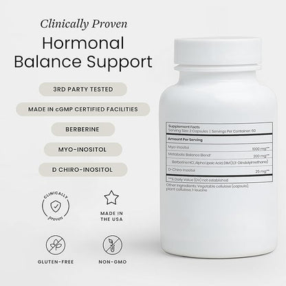 Perelel Hormone Balance Support, Myo & D Chiro Inositol, Womens Inositol Supplement with Berberine, Alpha Lipoic Acid, & Dim to Support Female Health, Soy, Dairy & Gluten Free, Non GMO, 120 Capsules