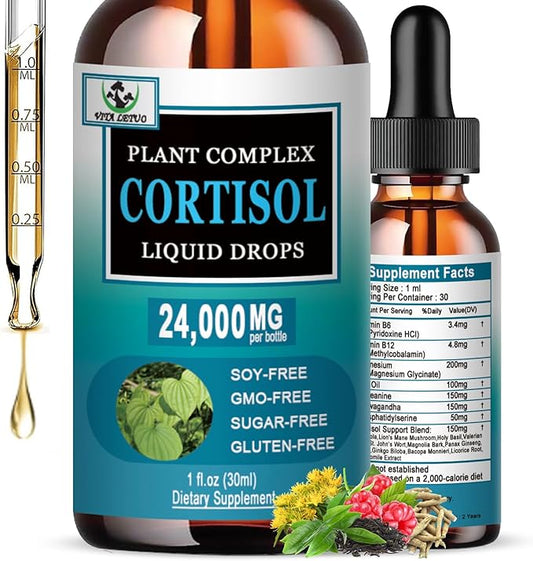 Cortisol Supplement for Women - 19-in-1 Liquid Cortisol Supplement w/Ashwagandha Magnesium L-theanine Phosphatidylserine Herbs - High Absorption Hormone Balanced for Women Drops - Sleep Focus, Non-GMO