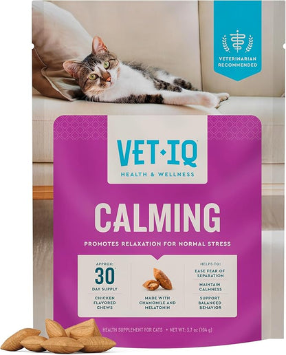 VetIQ Cat Calming Treats with Melatonin for Stress Relief, Organic Ashwagandha, and GABA Chicken Flavored Cat Calming Chews, 3.7oz