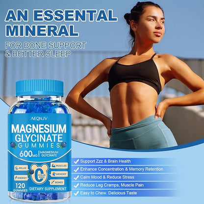 Magnesium Glycinate Gummies 600mg, Chewable Sugar Free Potassium Magnesium Gummies with Manganese Glycinate, Vitamin D, B6, and CoQ10 for Calm Support & Sleep for Adults, 60 Days Supply