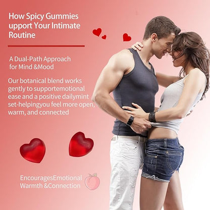Spicy Gummies Cubes for Couples, Adults Intimacy Hot Peach Gummy with Chili Pepper, Muira Puama, Maca Root and Epimedium, Plant-Based Daily Wellness Support, Vegan, Non-GMO – 60 Gummies