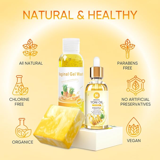 Feminine Wash & Yoni Soap Bar & Yoni Oil for Women pH Balance, Pineapple Yoni Wash for Moisturizing Remove Odor, 5.07 Fl.Oz Feminine Wash 1 Fl.Oz Feminine Oil & 3.53oz Yoni Bar