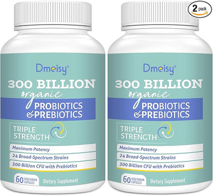 Probiotics for Women and Men, 300 Billion CFU 24 Strains Probiotics + 15 Organic Herbs Prebiotics Blend, Shelf Stable Gut Health Supplement for Digestive Immune & Whole-Body Health, 4 Month Supply