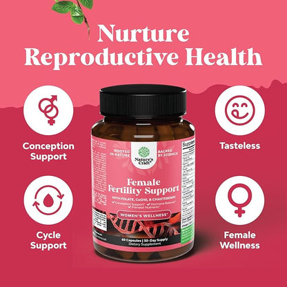 Female Fertility Supplement with Prenatal Multivitamins - Fertility Support with Prenatal Choline Inositol Folate Chasteberry and CoQ10 Fertility Blend for Women to Promote Conception - 60 Count