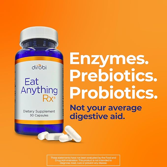 Dirobi Eat Anything Xylose Isomerase Fructose Malabsorption Enzymes, FODMAP Supplement, Digestive Enzymes for Better Lactose, Fat, Protein & Carbohydrate Digestion Gas & Bloating Relief 60 Capsules