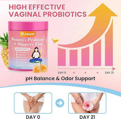 Her Juicy Feminine Probiotics Gummies for Women, Women's Probiotic Gummy with Slippery Elm - Supports pH Balance, Vaginal Health, Gut & Immune System Health for Women - Tasty Pineapple (60 Count)