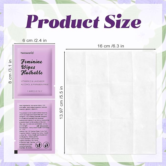 Feminine Wipes Individually Wrapped, Flushable Wipes Travel,Feminine Care Vaginal Wipes for Adult,Women, Girl and Homeless (Pack of 200,Lavender)