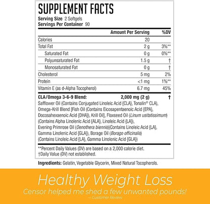 NDS Nutrition Censor - Fat Loss and Body Toner with CLA, Fish Oil, Safflower and Omega 3-6-9 Blend - Dietary Supplement for Improved Energy and Health (90 Softgels)
