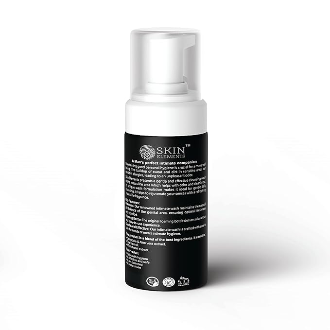 Skin Elements Intimate Wash for Men | pH Balanced Foaming Wash with Tea Tree Oil & Aloe Vera | Soothes, Refreshes & Maintains Hygiene | 4.05 fl. oz. |