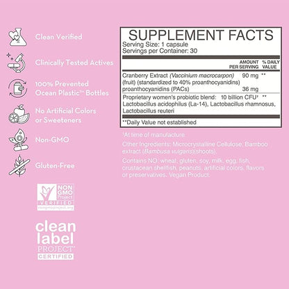 HUM Private Party Vaginal Probiotics for Women, pH Balance and Urinary Tract Support Vaginal Probiotic Supplement with Cranberry & Lactobacillus Blend, Women's Health Cranberry Pills, 90 Capsules
