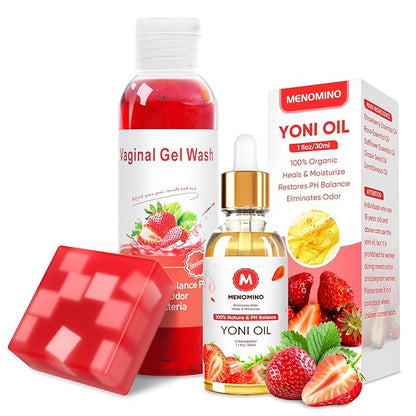Feminine Wash & Yoni Soap Bar & Yoni Oil for Women pH Balance, Yoni Wash for Vaginal Moisturizing Remove Odor, 5.07 Fl.Oz Intimate Wash 1 Fl.Oz Organic Feminine Oil & 3.53oz Yoni Bar