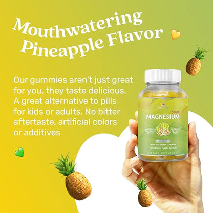BeLive Magnesium Glycinate Gummies 200 mg - Sugar Free Supplement for Muscle Relaxation, Sleep Support, & Heart Health for Adults & Kids - Pineapple Flavor - 2 Pack, 120 Count