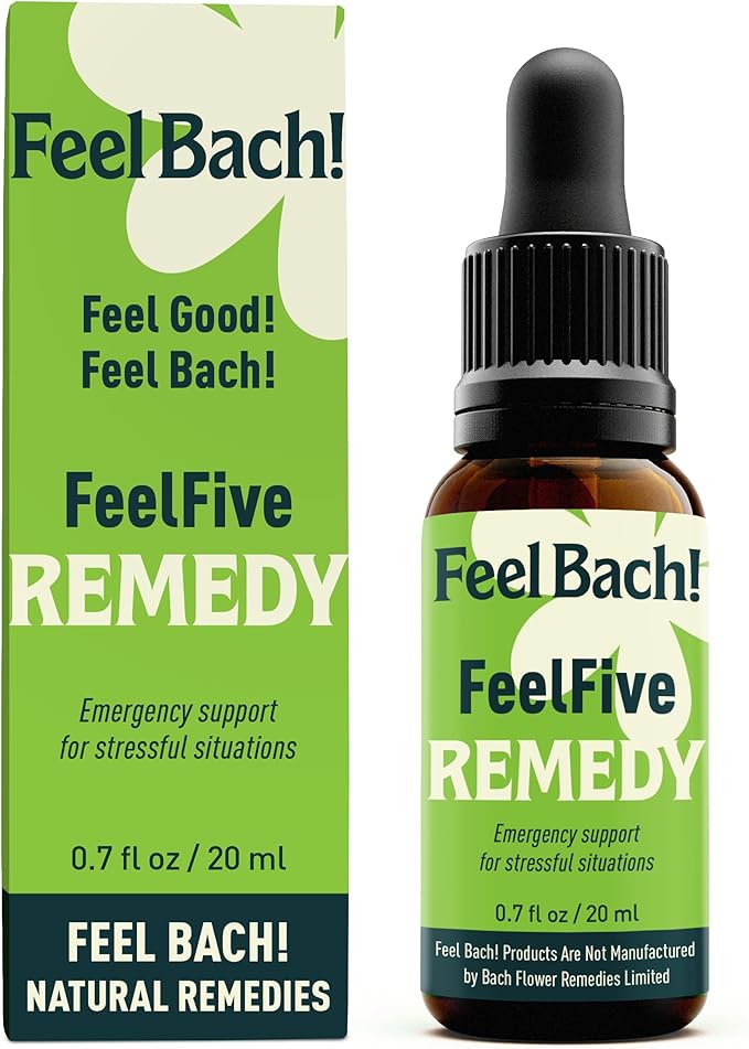 Feel Bach! FeelFive Remedy - Natural Homeopathic Flower Essences for Fast Emergency Support, Relief of Fear, Worry and New Adoption, Vegan, Gluten & Sugar-Free, Non-Habit Forming, 20ml (0.7 fl oz)