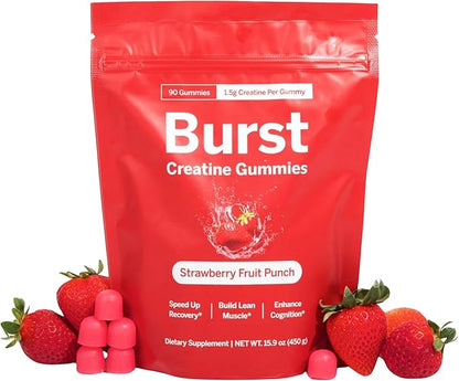 Creatine Monohydrate Gummies - 1.5g of Creatine Per Gummy - Build Muscle, Recover Faster, Enhance Cognition - Strawberry Flavor - 90ct