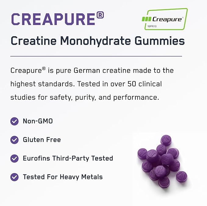 SteelFit Creapure Creatine Monohydrate Gummies for Men & Women, Concord Grape - Gym Workout Nutritional Supplements for Muscle Gain, Brain Health & Strength Building Dietary Supplement, 120 Gummies