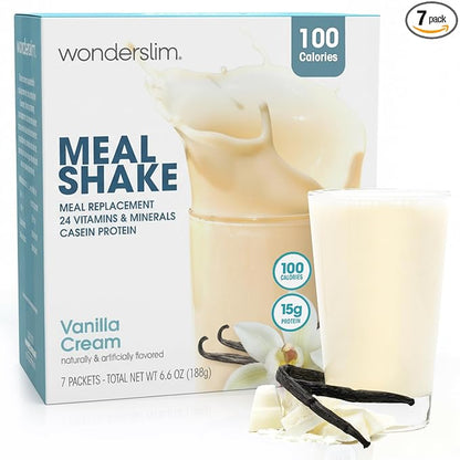 WonderSlim Meal Replacement Shake, Vanilla Cream, 15g Protein, 24 Vitamins & Minerals, Gluten Free (7ct)